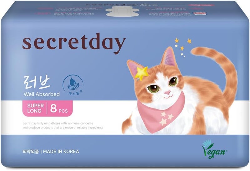 secretday Well Absorbed Sanitary Pads Love Plus, Made in Korea (Super Long, 8, Count) - Image 1