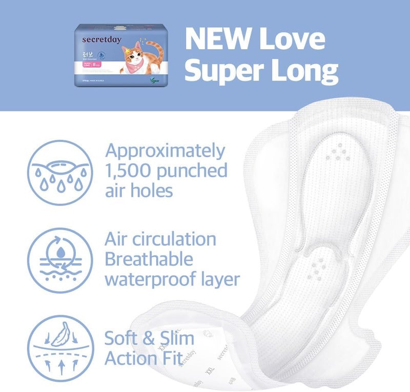 secretday Well Absorbed Sanitary Pads Love Plus, Made in Korea (Super Long, 8, Count) - Image 2