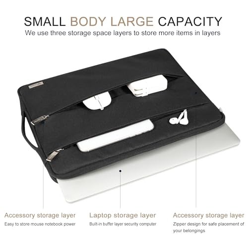 Voova 14 15 Inch Laptop Sleeve Case, Waterproof Computer Bag Cover Compatible with MacBook Air 15 M2/M3/M4 2022-2025, MacBook Pro 15, Hp chromebook 14, 14-15” Dell Lenovo Acer Asus, Black - Image 2