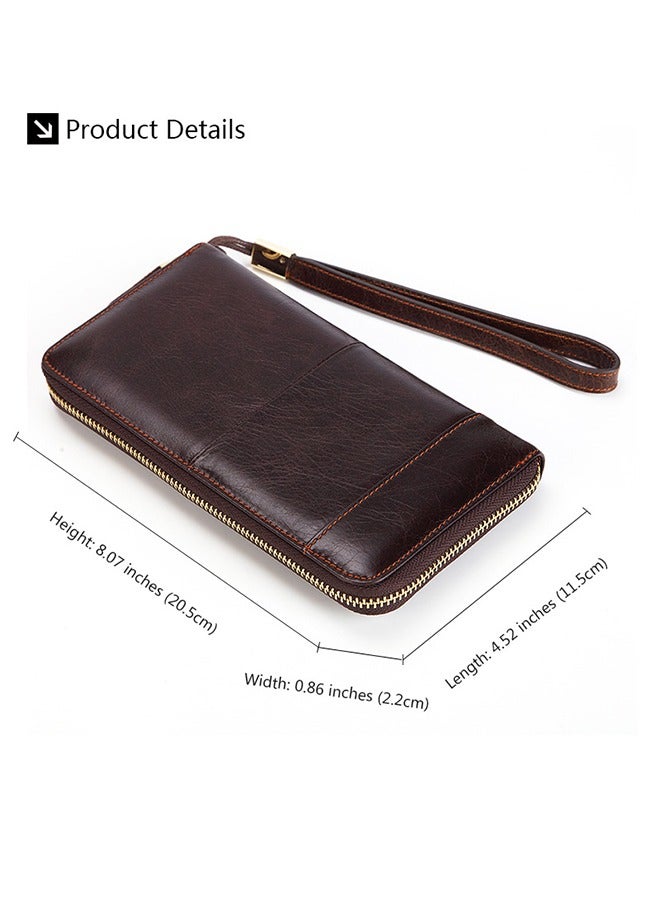 Men's Long Clutch Bag Genuine Leather Wallet Multi-Layer Cowhide Wallet Business Mobile Phone Bag Multi-Function Brown  - Image 4