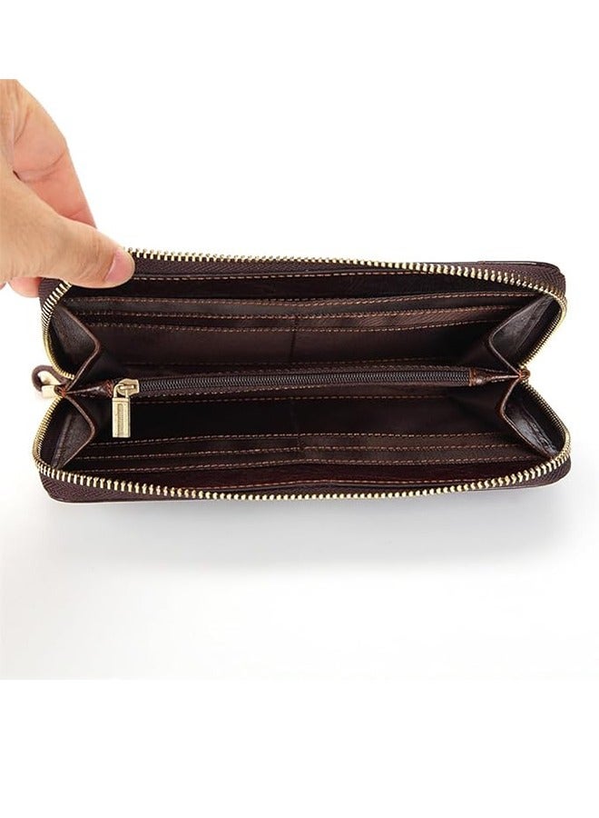 Men's Long Clutch Bag Genuine Leather Wallet Multi-Layer Cowhide Wallet Business Mobile Phone Bag Multi-Function Brown  - Image 5