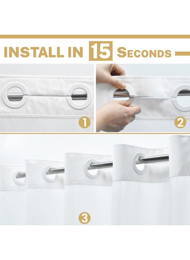 WONICY Extra Long No Hook Shower Curtain with Snap in Liner, Polyester Textured Shower Curtain with Liner Set, Waterproof Washable Hotel Style Shower Curtains for Bathroom, 71Wx86H, White - Image 2