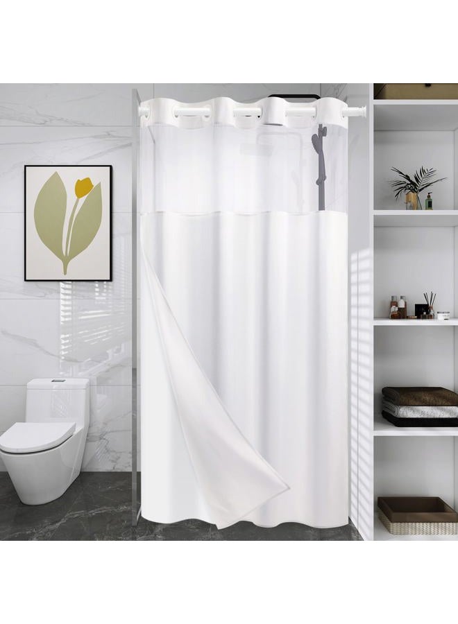 WONICY Extra Long No Hook Shower Curtain with Snap in Liner, Polyester Textured Shower Curtain with Liner Set, Waterproof Washable Hotel Style Shower Curtains for Bathroom, 71Wx86H, White - Image 1