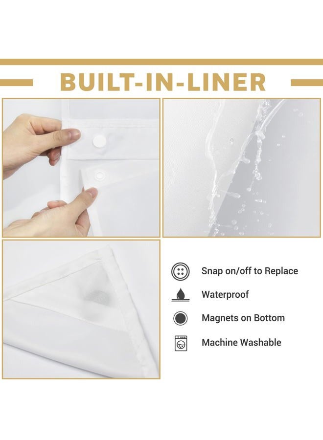 WONICY Extra Long No Hook Shower Curtain with Snap in Liner, Polyester Textured Shower Curtain with Liner Set, Waterproof Washable Hotel Style Shower Curtains for Bathroom, 71Wx86H, White - Image 4