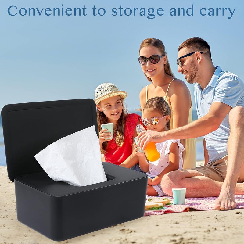 MIKIMIQI Wet Wipes Storage Box 2 Pack Wipes Dispenser Holder Tissue Storage Boxes Case with Lid Diaper Wipes Dispenser Box Dustproof Napkin Container with Sealing Design White Black - Image 4