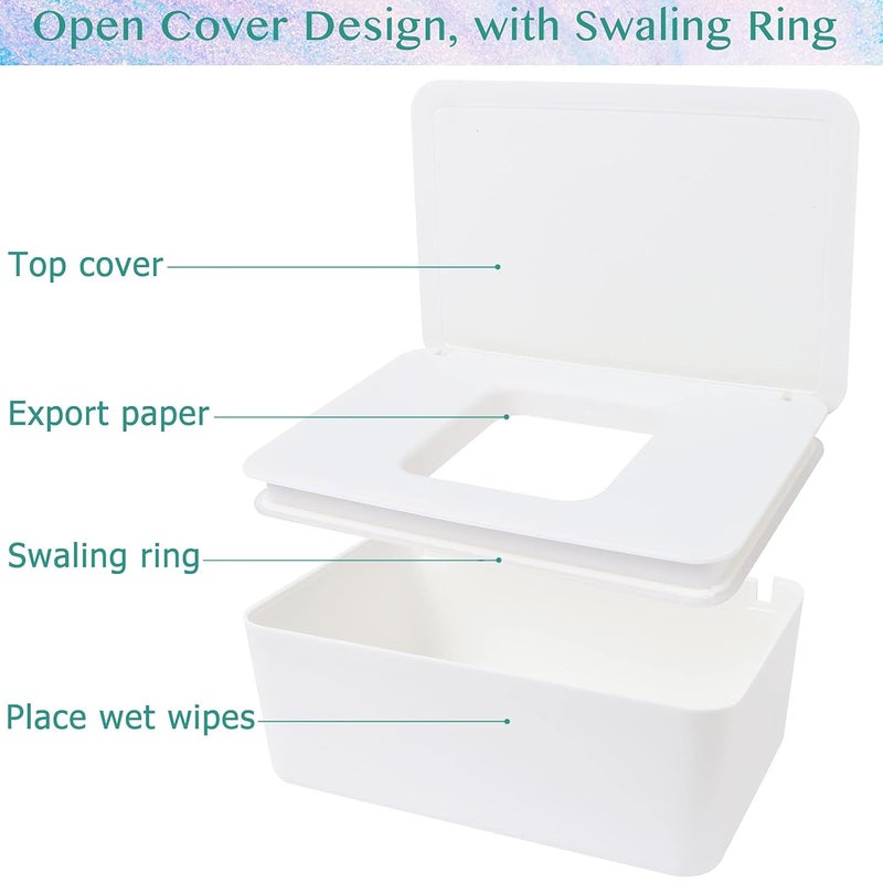 MIKIMIQI Wet Wipes Storage Box 2 Pack Wipes Dispenser Holder Tissue Storage Boxes Case with Lid Diaper Wipes Dispenser Box Dustproof Napkin Container with Sealing Design White Black - Image 3