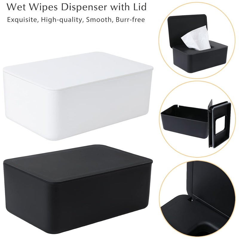 MIKIMIQI Wet Wipes Storage Box 2 Pack Wipes Dispenser Holder Tissue Storage Boxes Case with Lid Diaper Wipes Dispenser Box Dustproof Napkin Container with Sealing Design White Black - Image 5