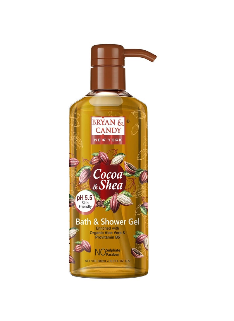 BRYAN & CANDY Bryan And Candy Cocoa Shea Bath And Shower Gel Enriched with Organic Aloe Vera Pro Vitamin B5 Skin Friendly pH 5.5 All Skin Types 500Ml Pack of 1  - Image 1