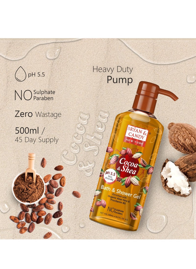 BRYAN & CANDY Bryan And Candy Cocoa Shea Bath And Shower Gel Enriched with Organic Aloe Vera Pro Vitamin B5 Skin Friendly pH 5.5 All Skin Types 500Ml Pack of 1  - Image 3