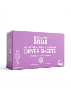 MOLLY'S SUDS Fabric Softener Dryer Sheets for Sensitive Skin | Plant-Based Static Reducer, Plastic-Free Packaging | Lavender (120 Sheets)  - Image 1