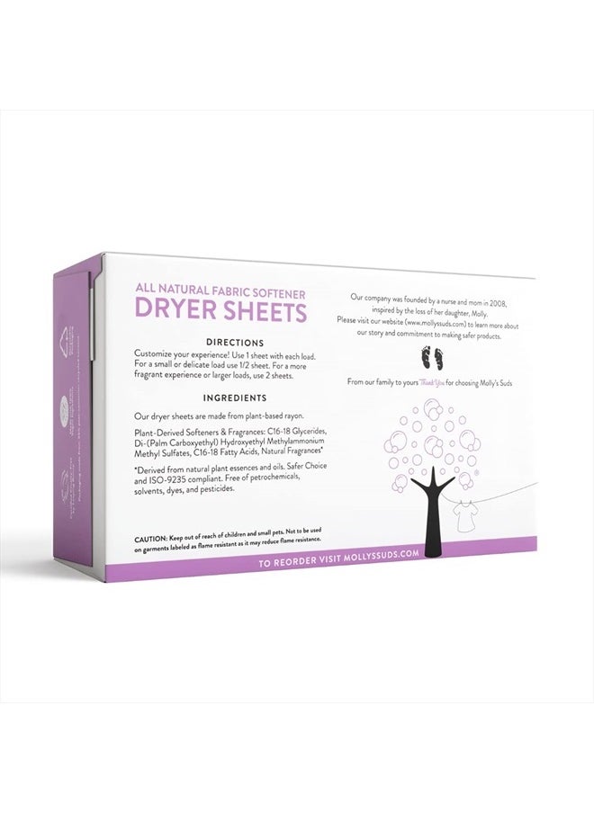 MOLLY'S SUDS Fabric Softener Dryer Sheets for Sensitive Skin | Plant-Based Static Reducer, Plastic-Free Packaging | Lavender (120 Sheets)  - Image 2
