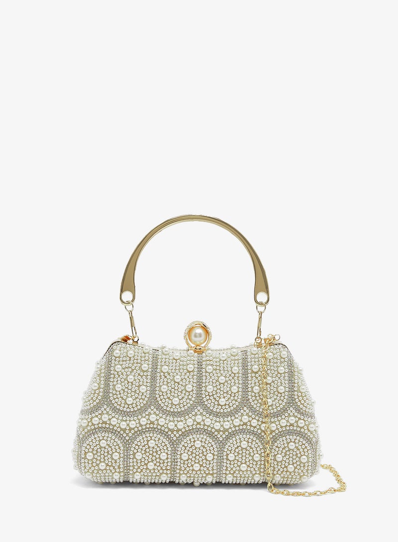 Khizana Pearl Embellished Detailed Gold Handle Bag - Image 1