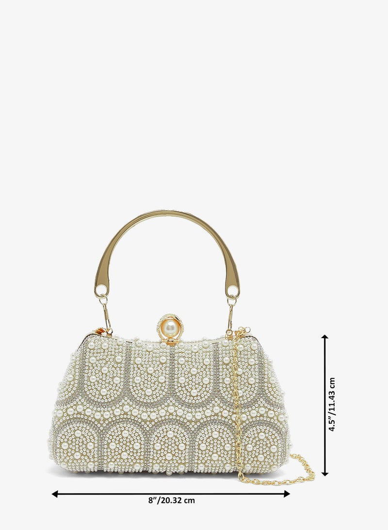 Khizana Pearl Embellished Detailed Gold Handle Bag - Image 5