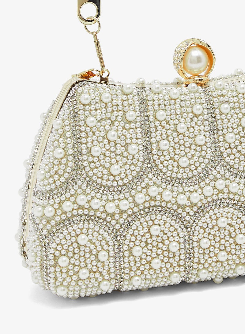 Khizana Pearl Embellished Detailed Gold Handle Bag - Image 3