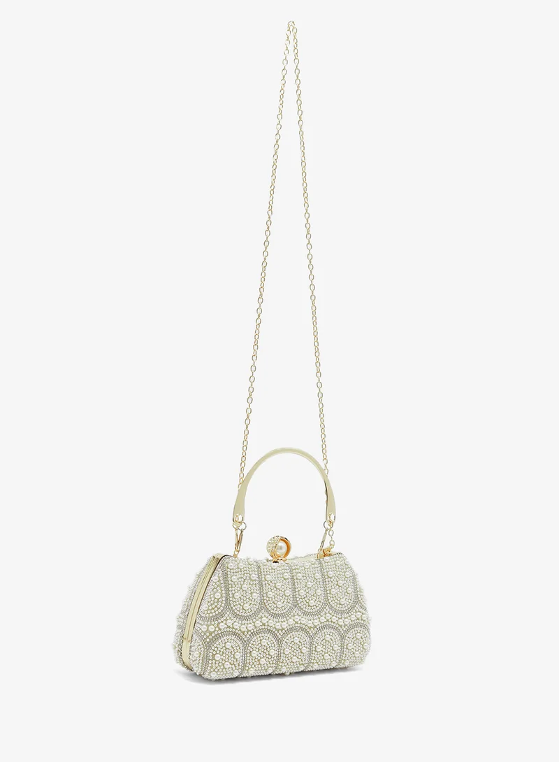 Khizana Pearl Embellished Detailed Gold Handle Bag