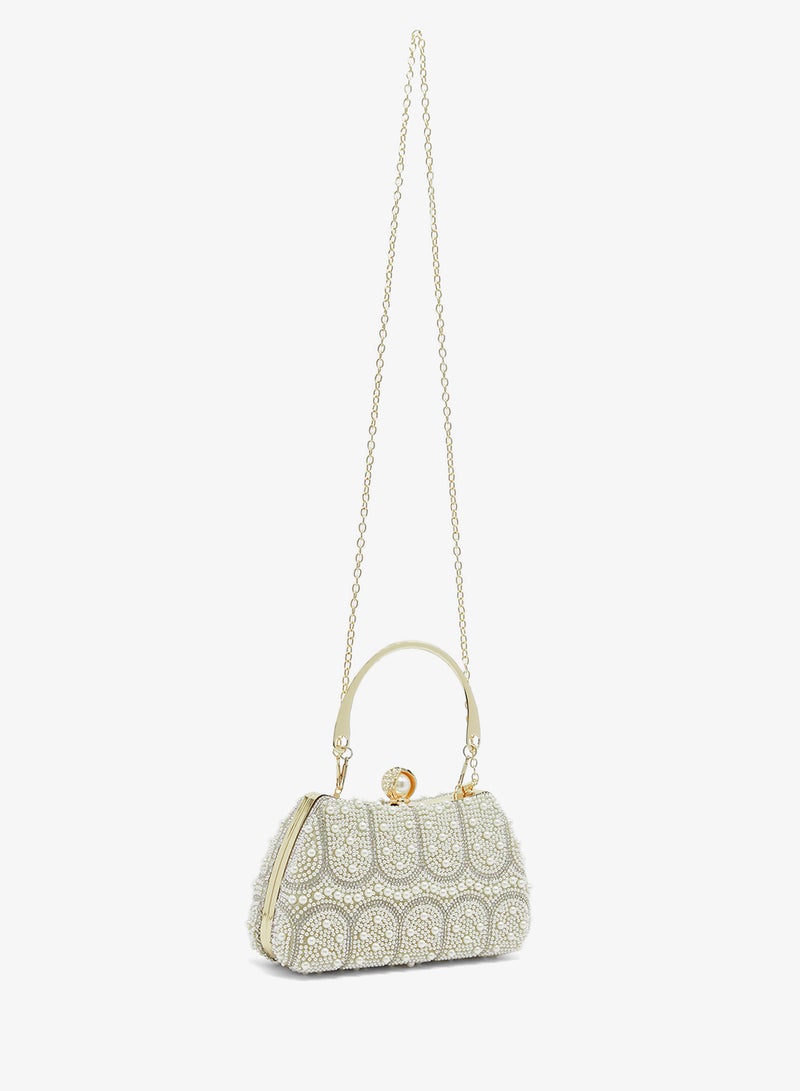 Khizana Pearl Embellished Detailed Gold Handle Bag - Image 2