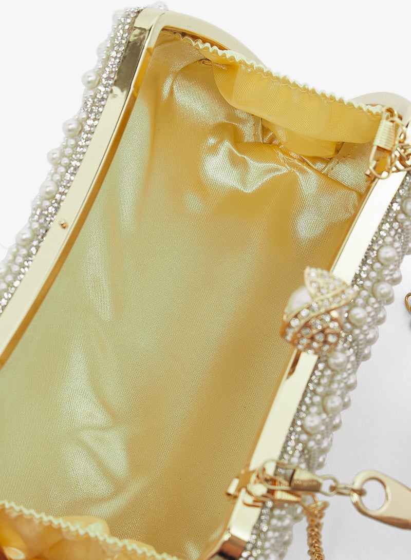 Khizana Pearl Embellished Detailed Gold Handle Bag - Image 4