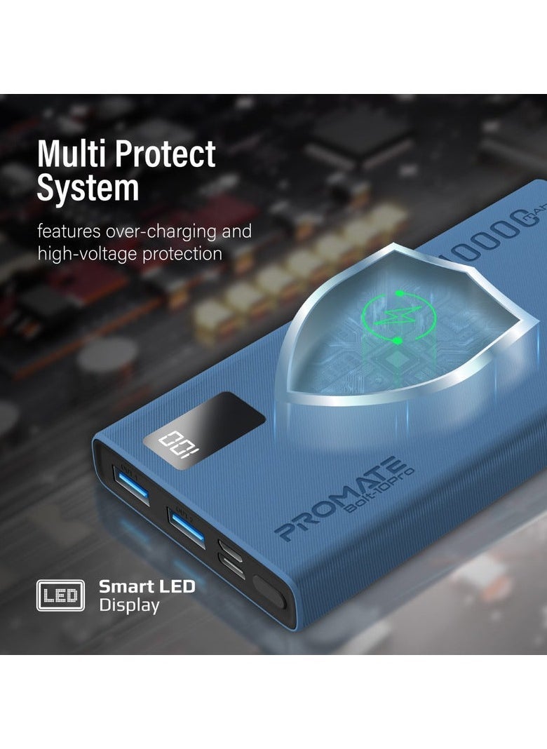 Promats Promate Bolt-10Pro 10000mAh Compact Smart Charging Power Bank with Dual USB-A & USB-C Output  - Image 3