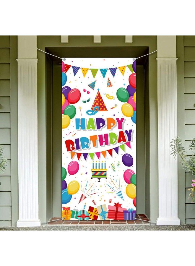 Blulu Kids Birthday Party Decorations Colorful Balloons Present Happy Birthday Door Cover Washable Fabric Backdrop Banner Background For Newborn Baby Shower Celebration Supplies 70.9 X 35.4 Inch - Image 1