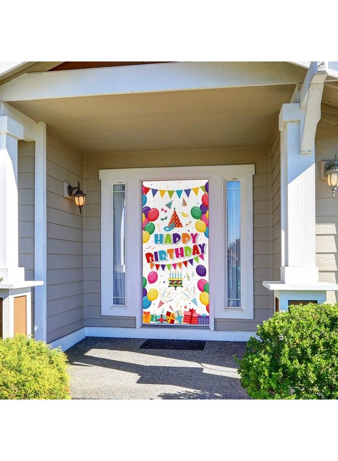 Blulu Kids Birthday Party Decorations Colorful Balloons Present Happy Birthday Door Cover Washable Fabric Backdrop Banner Background For Newborn Baby Shower Celebration Supplies 70.9 X 35.4 Inch - Image 5