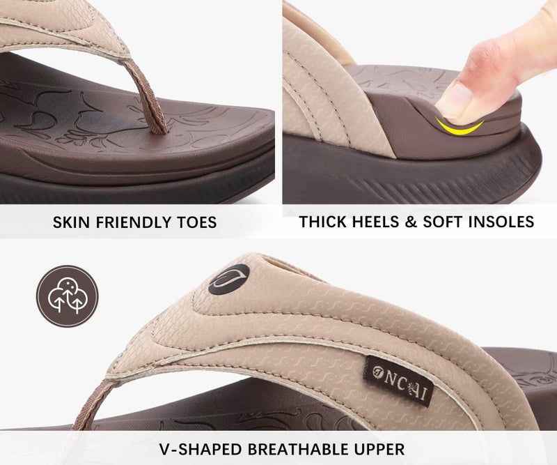 ONCAI Orthopedic Flip Flops Women with Arch Support Ladies Orthotic Recovery Sandals 2025 Comfortable Plantar Fasciitis Slip On Walking Sandal for Womans Indoor Casual Summer Brown Size 10 - Image 4