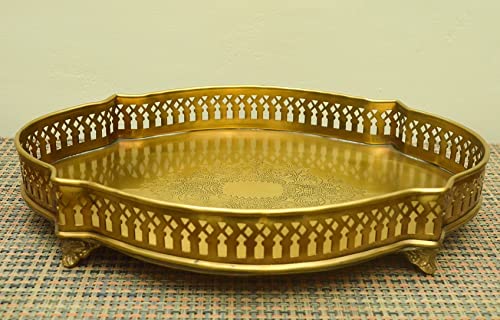 Tangerine صينية تقديم برونزية بتشطيب غير لامع مع تصميم مقطوع بيضاوي (15 بوصة) - Image 2