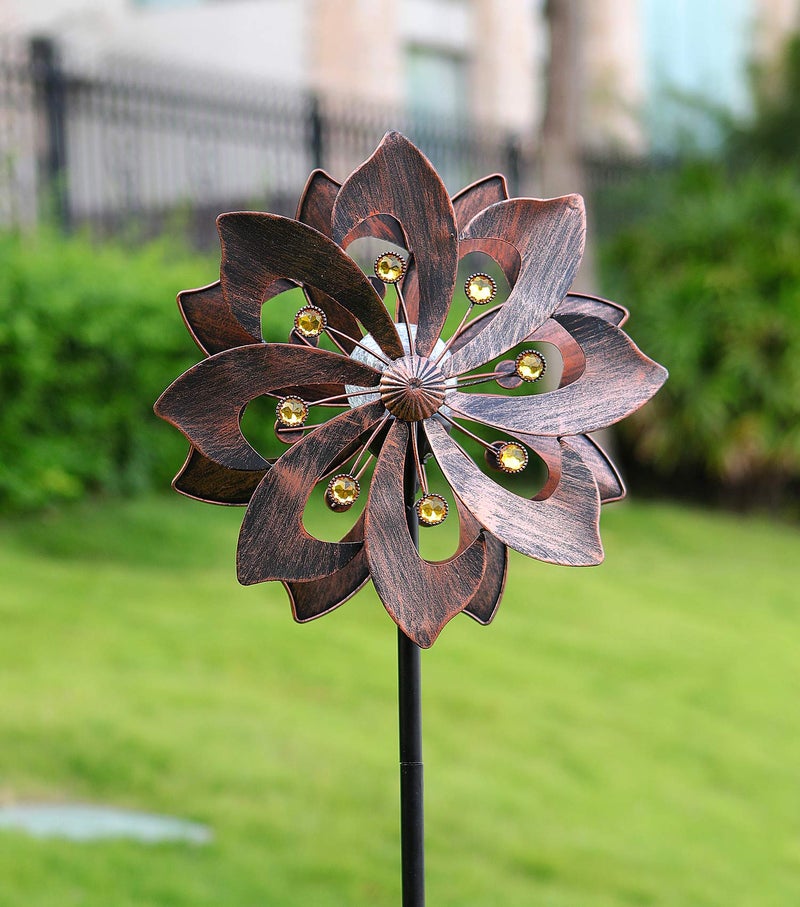 WSgift Copper 75in Solar Wind Spinner MultiColor Seasonal LED Lighting Solar Powered Glass Ball with Kinetic Wind Spinner Dual Direction for Patio Lawn  Garden