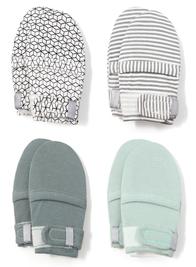 HAPIU Baby No Scratch Mittens,Newborn Baby Mittens,Full Geometry&Full Grey Stripe&Full Emerald&Full Sage,6-12M - Image 1