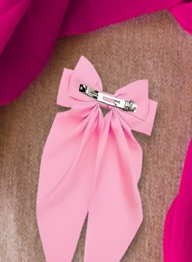 RedChimes 2 Pcs Large Ribbon Hair Bow Clips with Long Tail Bowknot Barrettes Featuring Durable Satin Ribbon and Metal Clips Stylish Hair Accessories for Women, Girls, and Teens (Red & Pink) - Image 4