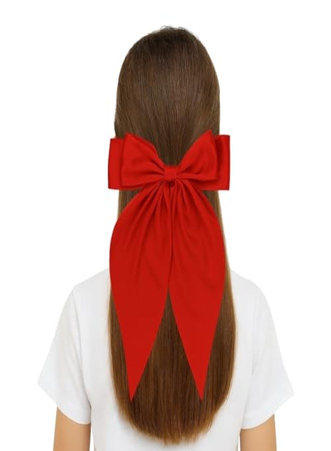 RedChimes 2 Pcs Large Ribbon Hair Bow Clips with Long Tail Bowknot Barrettes Featuring Durable Satin Ribbon and Metal Clips Stylish Hair Accessories for Women, Girls, and Teens (Red & Pink) - Image 5