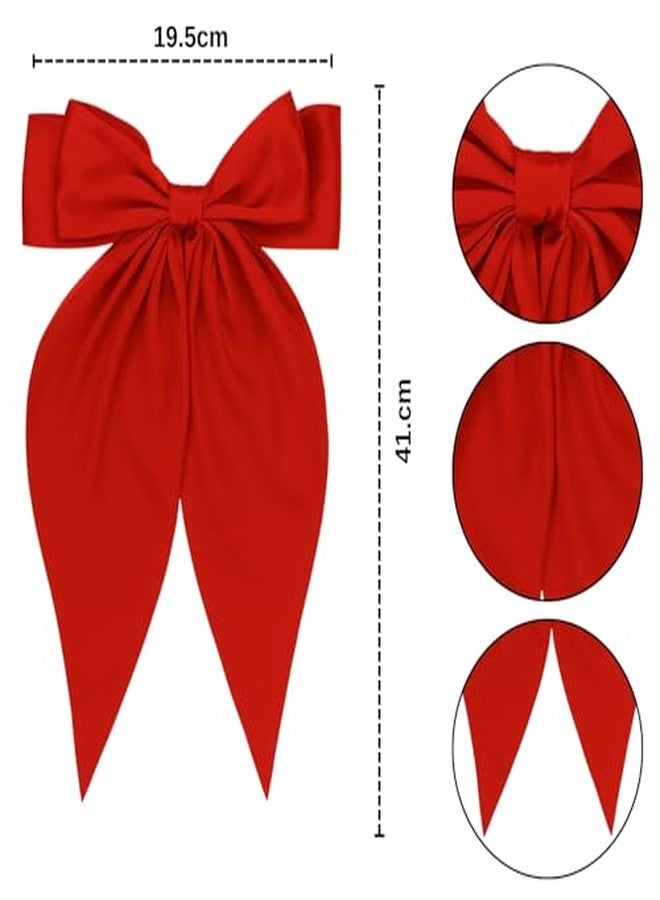 RedChimes 2 Pcs Large Ribbon Hair Bow Clips with Long Tail Bowknot Barrettes Featuring Durable Satin Ribbon and Metal Clips Stylish Hair Accessories for Women, Girls, and Teens (Red & Pink) - Image 3