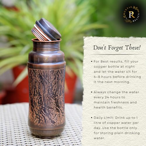 RUSTIC RELICS Antique Jumbo Water Bottle - 1300ML | Heavy Copper Metal Made | Antique And Rustic Dark Brown Finish | Copper Made For Ayurvedic Health Benefits - Pack Of 1 - Image 4
