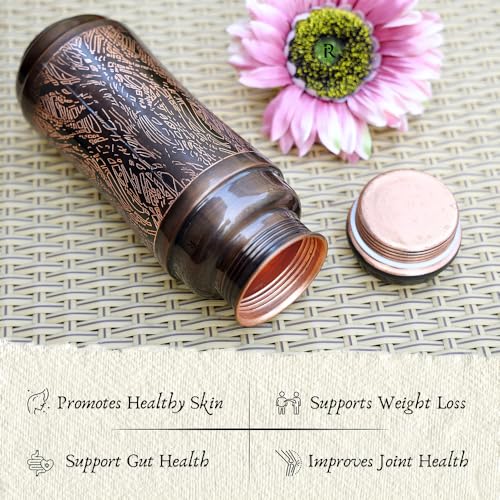 RUSTIC RELICS Antique Jumbo Water Bottle - 1300ML | Heavy Copper Metal Made | Antique And Rustic Dark Brown Finish | Copper Made For Ayurvedic Health Benefits - Pack Of 1 - Image 2