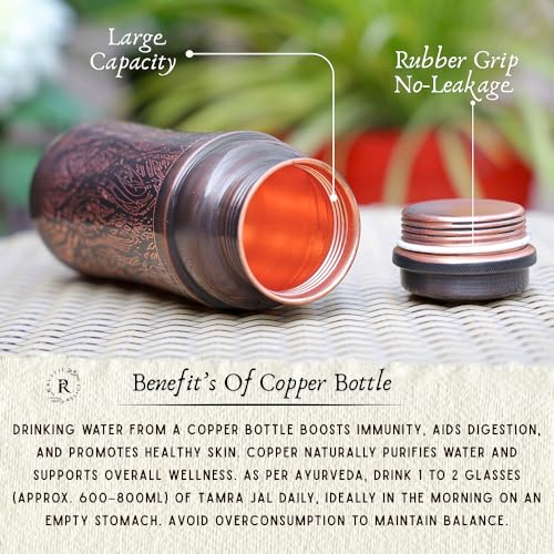 RUSTIC RELICS Antique Jumbo Water Bottle - 1300ML | Heavy Copper Metal Made | Antique And Rustic Dark Brown Finish | Copper Made For Ayurvedic Health Benefits - Pack Of 1 - Image 5