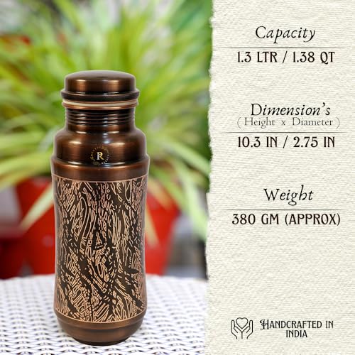 RUSTIC RELICS Antique Jumbo Water Bottle - 1300ML | Heavy Copper Metal Made | Antique And Rustic Dark Brown Finish | Copper Made For Ayurvedic Health Benefits - Pack Of 1 - Image 3