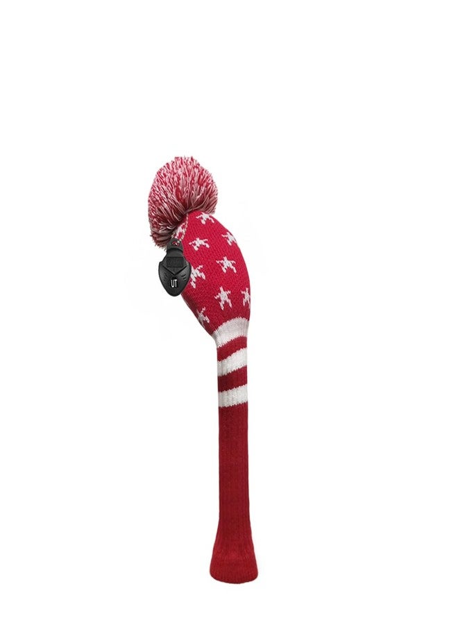 Scott Edward 1PCS Knit Pom Pom Hybrid(UT) Club Protector Golf Club Cover with Rotating Number Tags,Soft,Portable（Red White Star） - Image 1