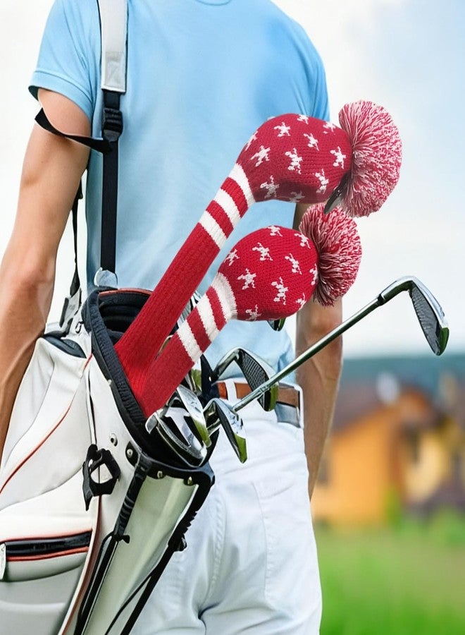 Scott Edward 1PCS Knit Pom Pom Hybrid(UT) Club Protector Golf Club Cover with Rotating Number Tags,Soft,Portable（Red White Star） - Image 3