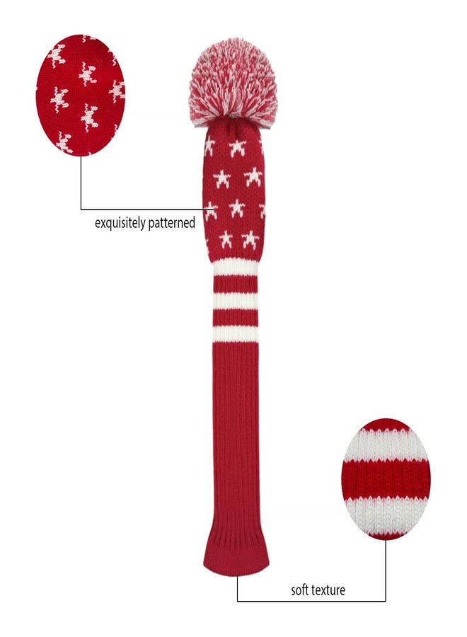 Scott Edward 1PCS Knit Pom Pom Hybrid(UT) Club Protector Golf Club Cover with Rotating Number Tags,Soft,Portable（Red White Star） - Image 2