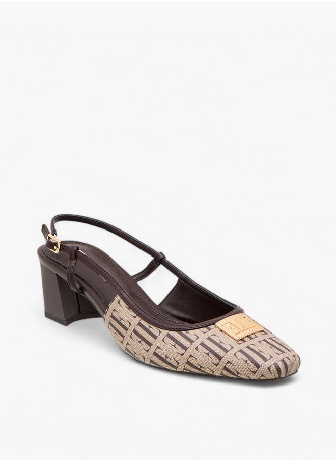 ELLE Monogram Print Slingback Shoes with Buckle Closure  - Image 2