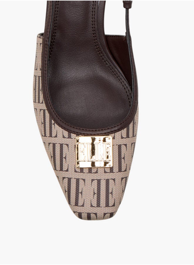 ELLE Monogram Print Slingback Shoes with Buckle Closure  - Image 4