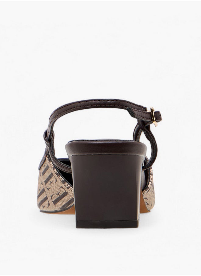 ELLE Monogram Print Slingback Shoes with Buckle Closure  - Image 5
