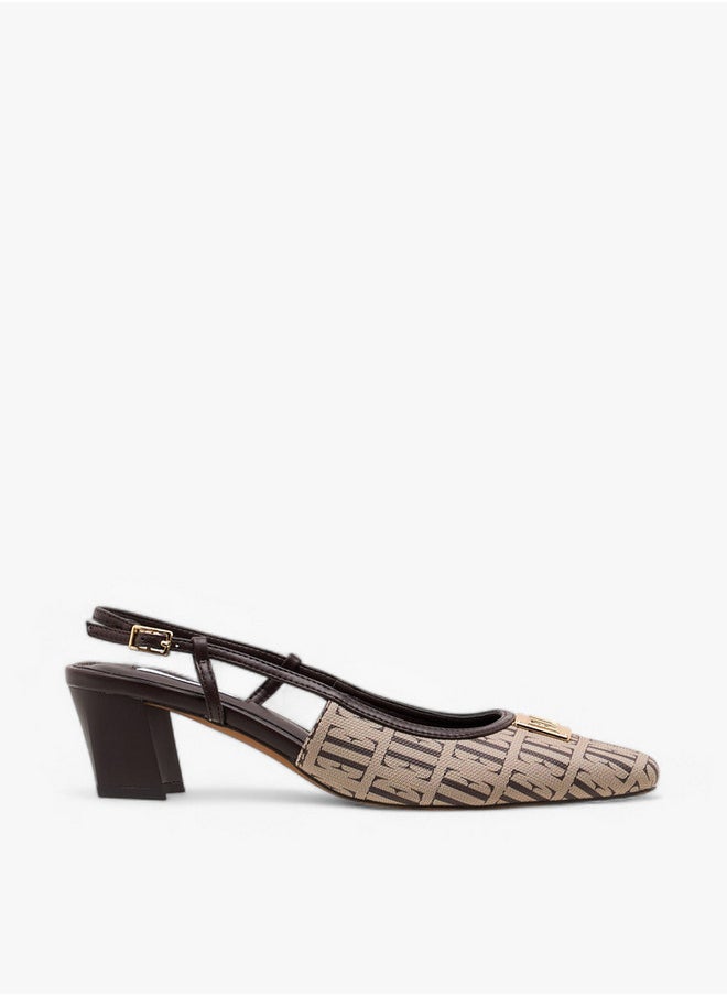 ELLE Monogram Print Slingback Shoes with Buckle Closure  - Image 3