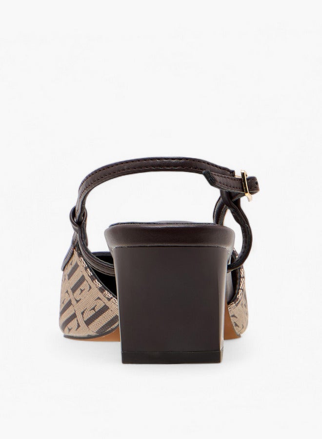ELLE Monogram Print Slingback Shoes with Buckle Closure - Image 5