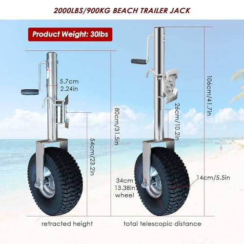 FPIGSHS Beach Boat Trailer Jack, 13.38in Trailer Jack Wheel, Heavy-Duty Bolt-On Swivel Tongue Jack, 2000lb Capacity, 11in Vertical Load (2000lbs/900kg) (BLACK/2000LBS) - Image 3