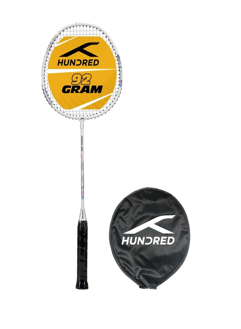 HUNDRED Powertek 200 PRO Strung Aluminium Badminton Racquet with Head Cover | Standard Size | Grip: G5 | 92g | For Intermediate Players | Max String Tension: 18–20 lbs - Image 1