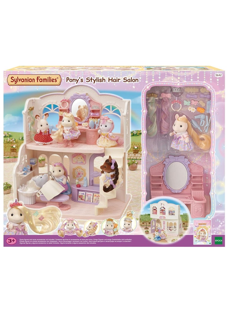 Sylvanian Families - Pony's Hair Salon Playset |Two-Story Salon with Hair Styling Accessories, Dresser, Shampoo Basin, and More | Includes Pony Girl Figure | Ages 3 & Up - Image 1