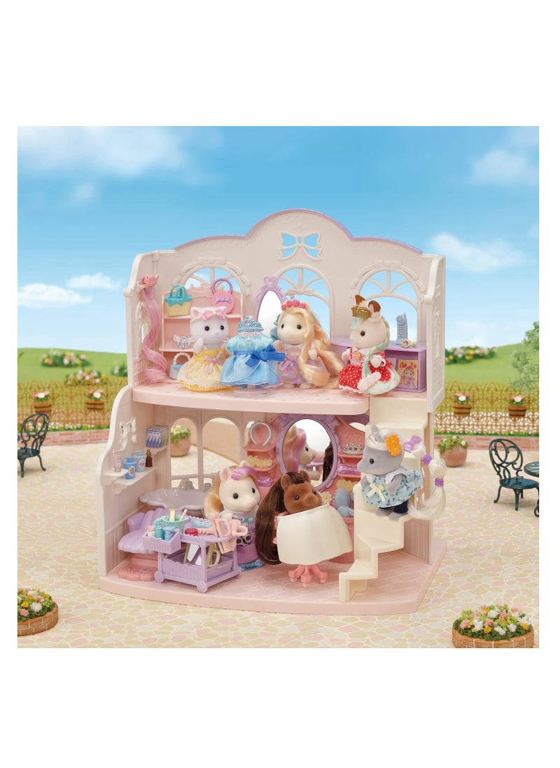 Sylvanian Families - Pony's Hair Salon Playset |Two-Story Salon with Hair Styling Accessories, Dresser, Shampoo Basin, and More | Includes Pony Girl Figure | Ages 3 & Up - Image 1