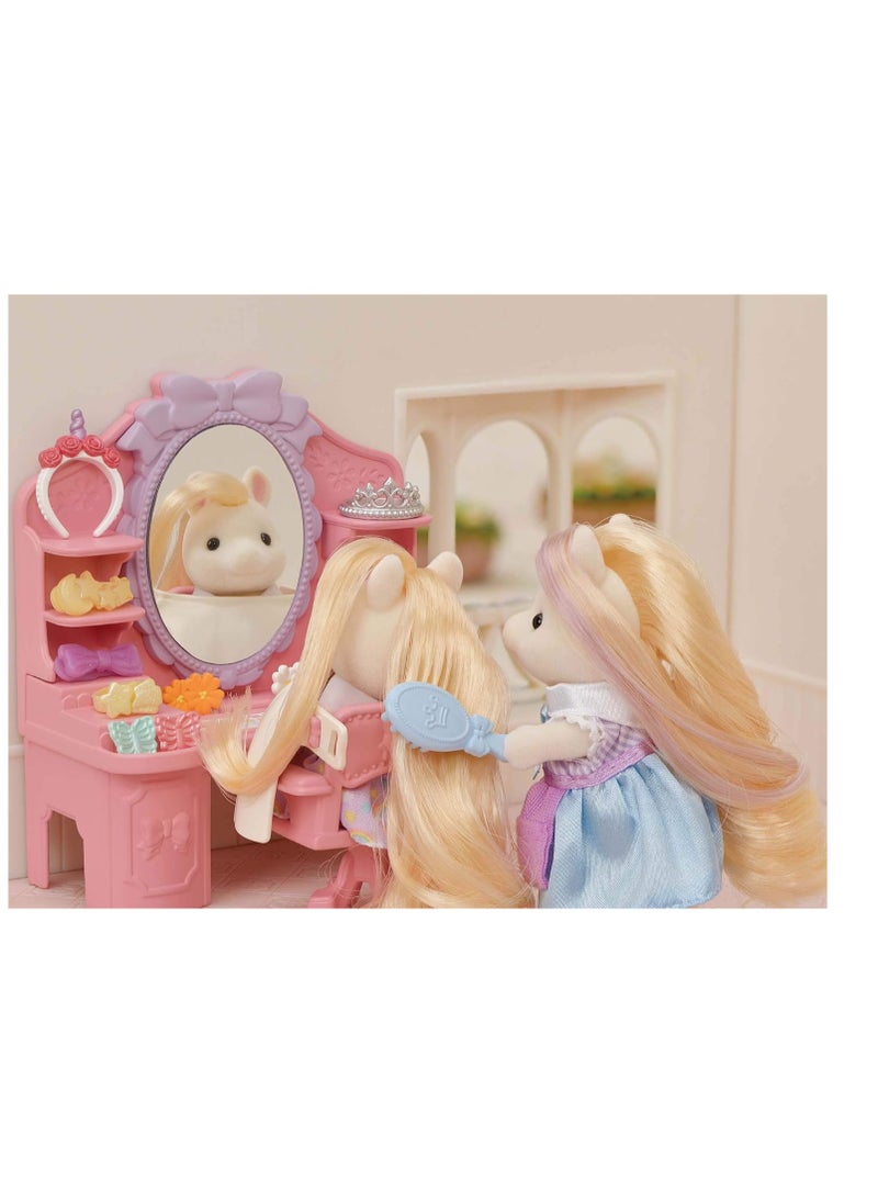 Sylvanian Families - Pony's Hair Salon Playset |Two-Story Salon with Hair Styling Accessories, Dresser, Shampoo Basin, and More | Includes Pony Girl Figure | Ages 3 & Up - Image 1