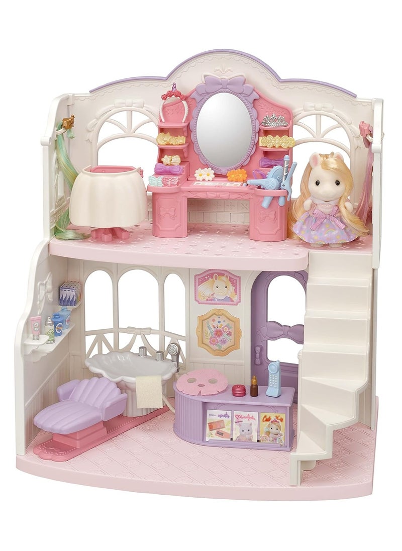 Sylvanian Families - Pony's Hair Salon Playset |Two-Story Salon with Hair Styling Accessories, Dresser, Shampoo Basin, and More | Includes Pony Girl Figure | Ages 3 & Up - Image 1