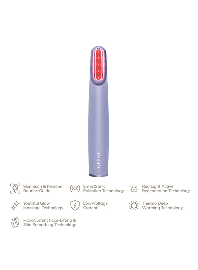 GESKE Skin Firming Wand | 7-in-1| LED Light Therapy Face Care Wand with Facial Massager | Red Light Wand for Face, Neck and Eye Skincare Rejuvenation | Firming and Lifting- Purple